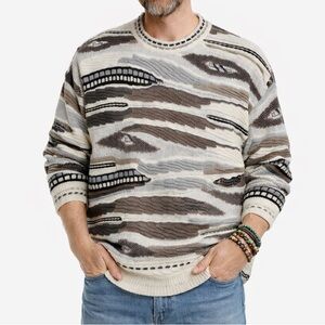 Vtg Protege Chunky Knit Sweater Mens XL Ivory Beige Textured Abstract Grandpa‎